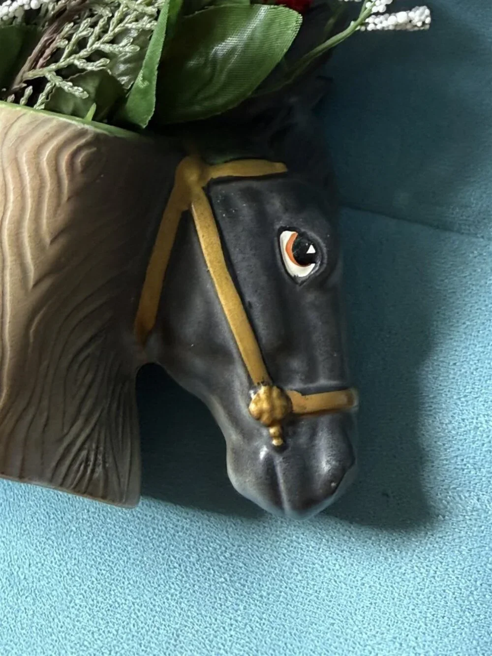 Vintage Rubens Horse Black Stallion By Fence Ceramic Planter Made In Japan